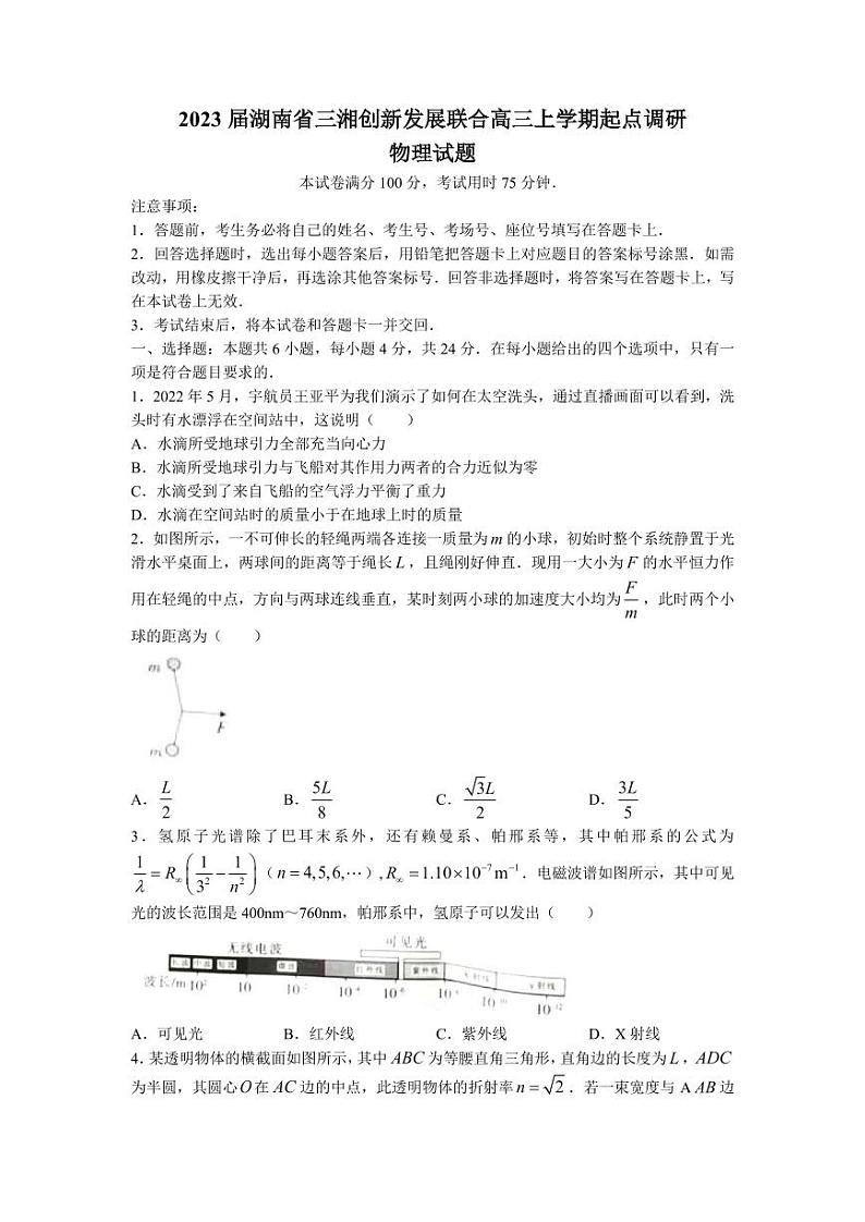 2023届湖南省三湘创新发展联合高三上学期起点调研物理试卷（PDF版）第1页