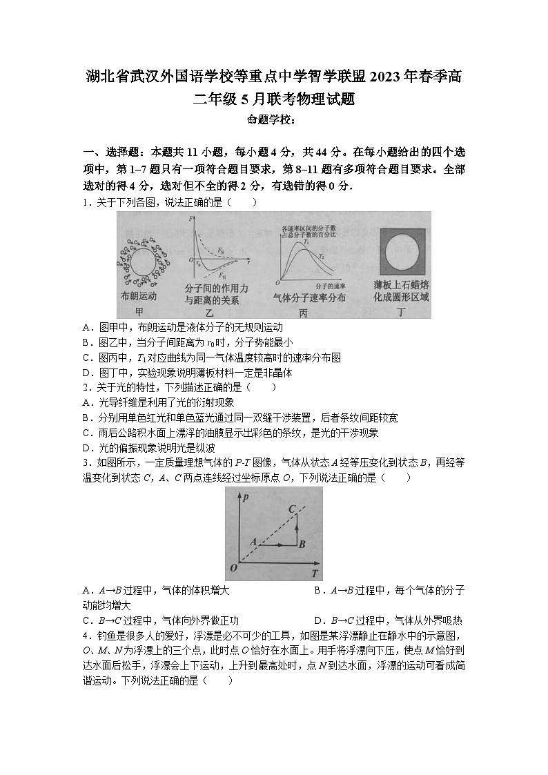 2022-2023学年湖北省武汉外国语学校等重点高中智学联盟高二下学期5月联考物理试题 Word版01