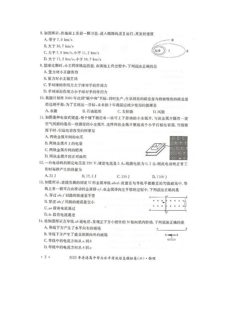 2023年湖南省普通高中学业水平考试信息模拟卷（六）物理试题 PDF版02