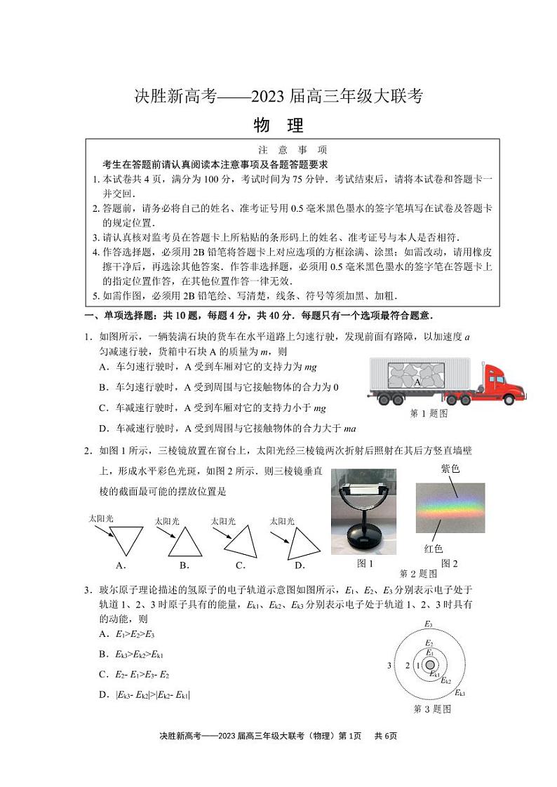 2023届江苏省决胜新高考高三下学期5月份大联考 物理第1页