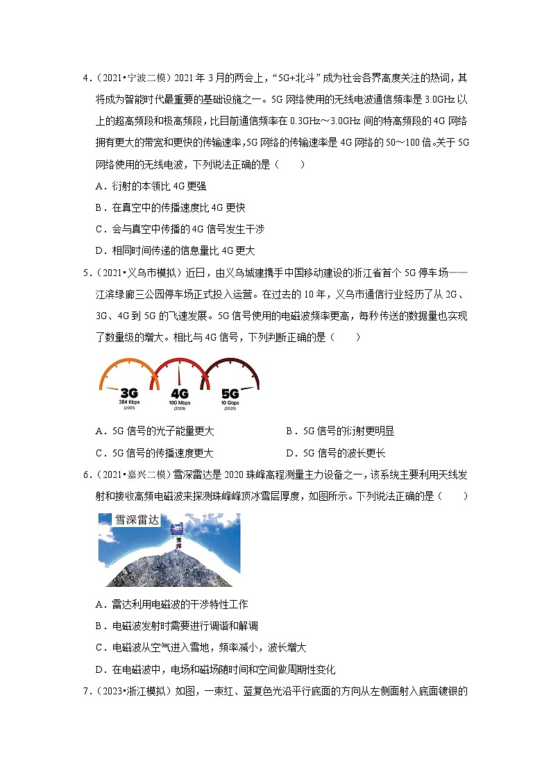 2021-2023年浙江省高考物理模拟试题分类——专题14光 电磁波 选择题第2页