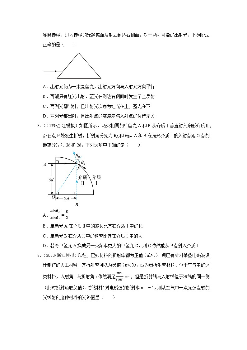 2021-2023年浙江省高考物理模拟试题分类——专题14光 电磁波 选择题第3页