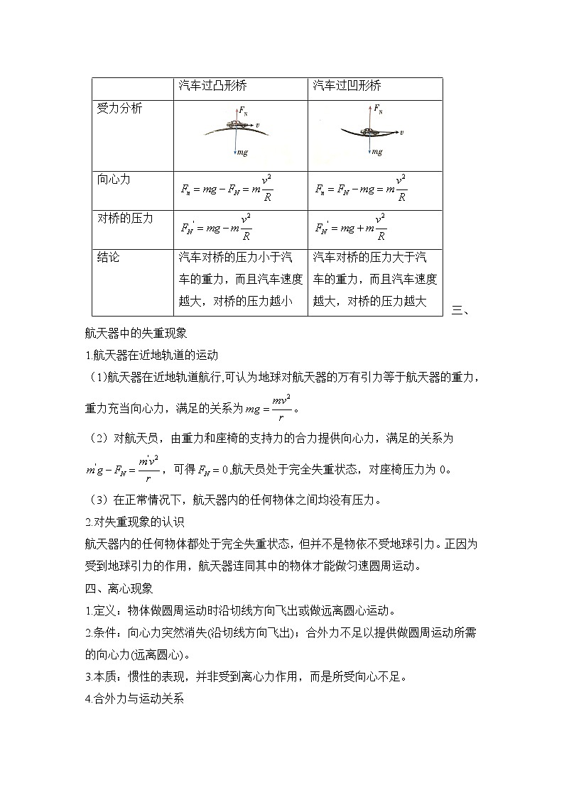 6.4 生活中的圆周运动 导学案  高一下学期物理人教版（2019）必修第二册第2页