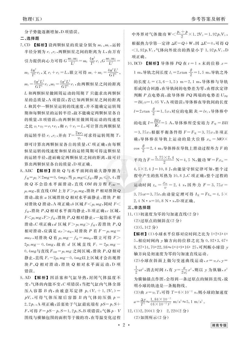 2023新高考物理【衡水金卷·先享题·信息卷】模拟试题（湖南卷）05答案第2页
