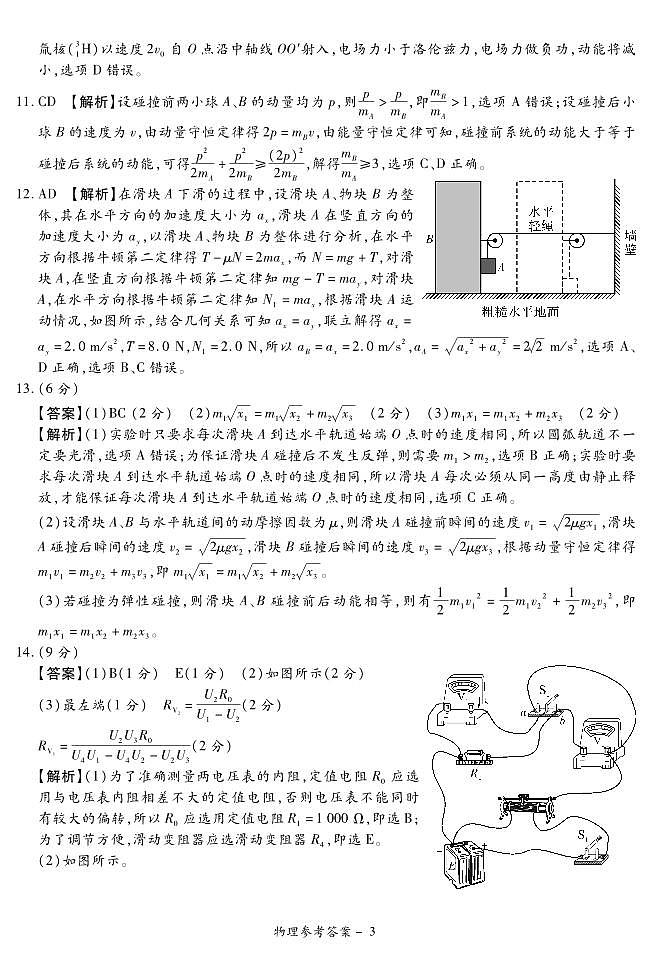 河南省22.8湘豫名校物理答案第3页
