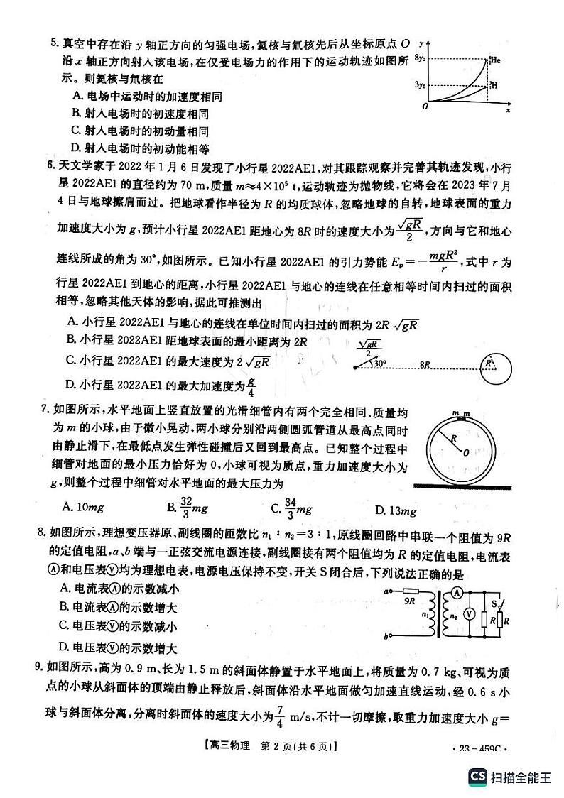 2023届辽宁省抚顺市重点高中六校协作体高三下学期二模联考物理试题（原卷版+答案版）02