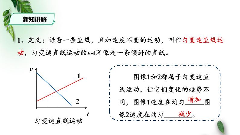 2022-2023年人教版(2019)新教材高中物理必修1 第2章匀变速直线运动的研究第2节匀变速直线运动速度与时间的关系(1)课件04