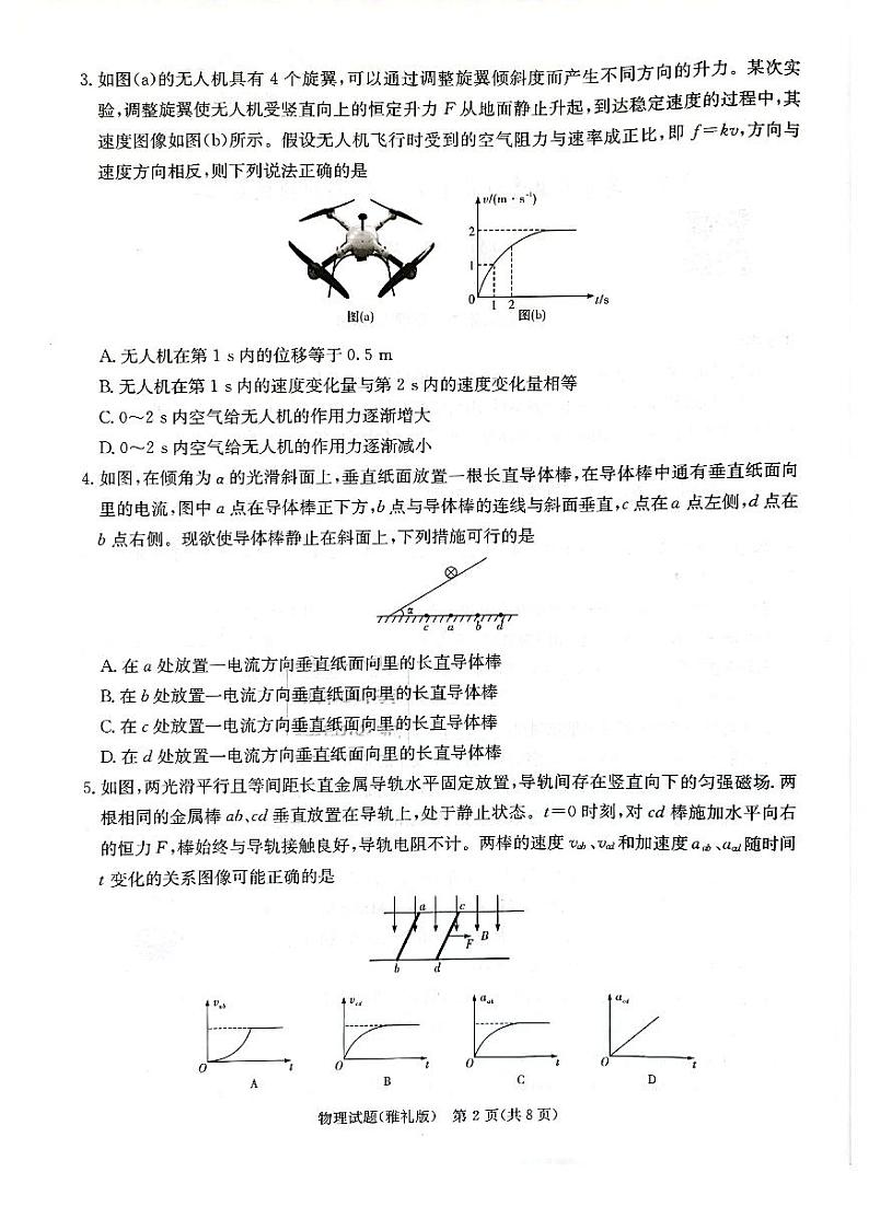 2023届湖南省长沙市雅礼中学高三下学期二模物理试卷 PDF版02