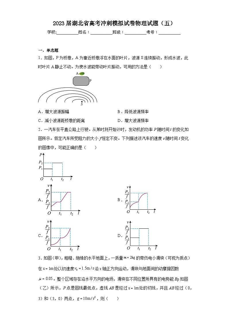 2023届湖北省高考冲刺模拟试卷物理试题（五）（含解析）第1页
