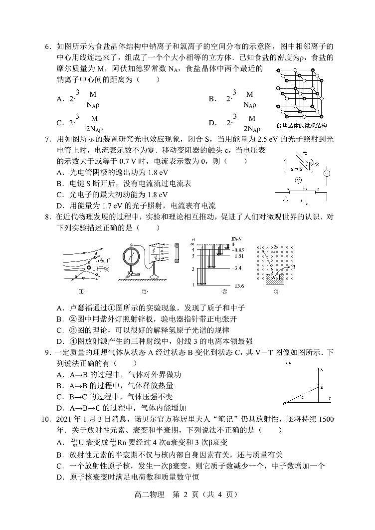 2021-2022学年辽宁省沈阳市重点高中高二下学期期中考试物理试题（PDF版）第2页