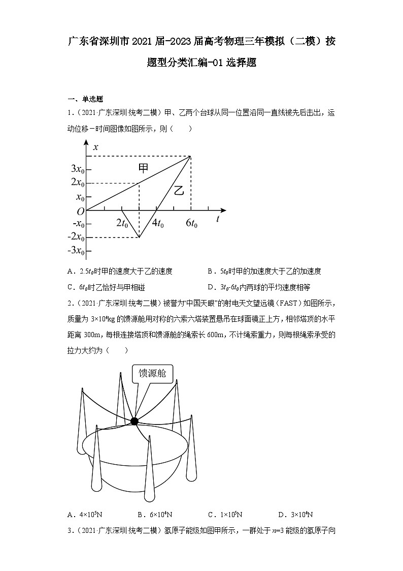 广东省深圳市2021届-2023届高考物理三年模拟（二模）按题型分类汇编-01选择题01
