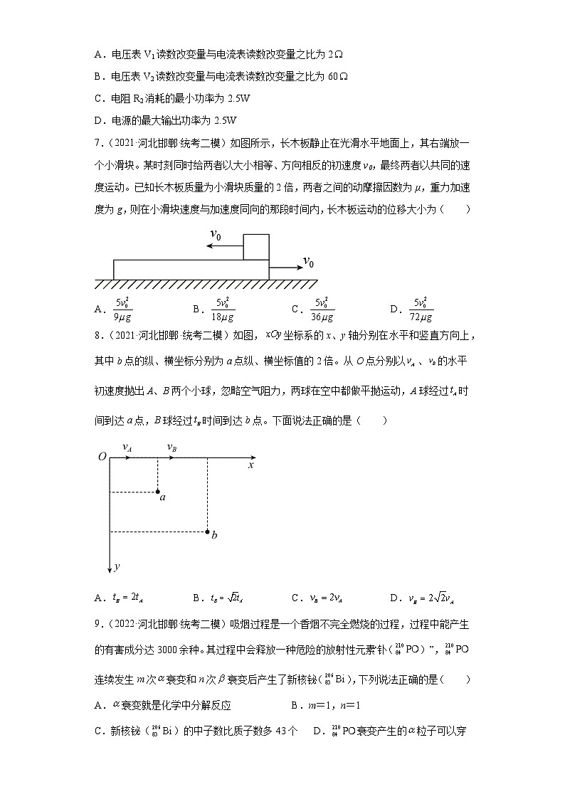 河北省邯郸市2021届-2023届高考物理三年模拟（二模）按题型分类汇编-01选择题03