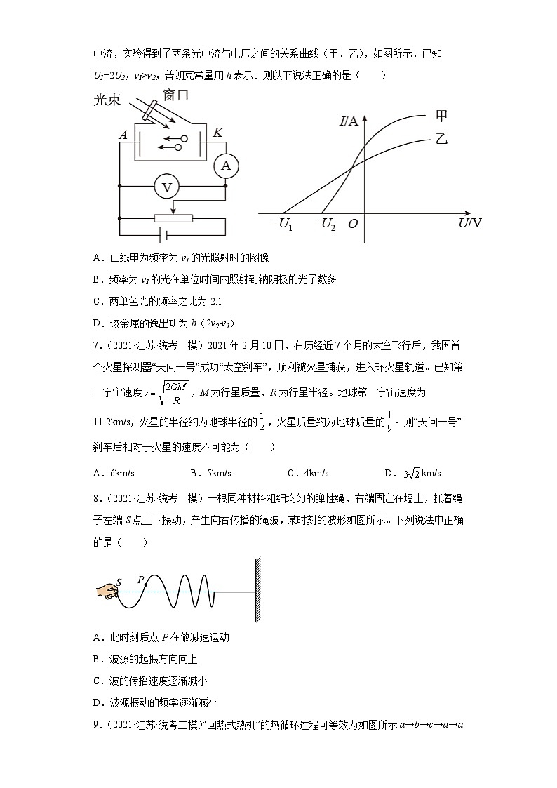 江苏省苏锡常镇四市2021届-2023届高考物理三年模拟（二模）按题型分类汇编-01选择题03