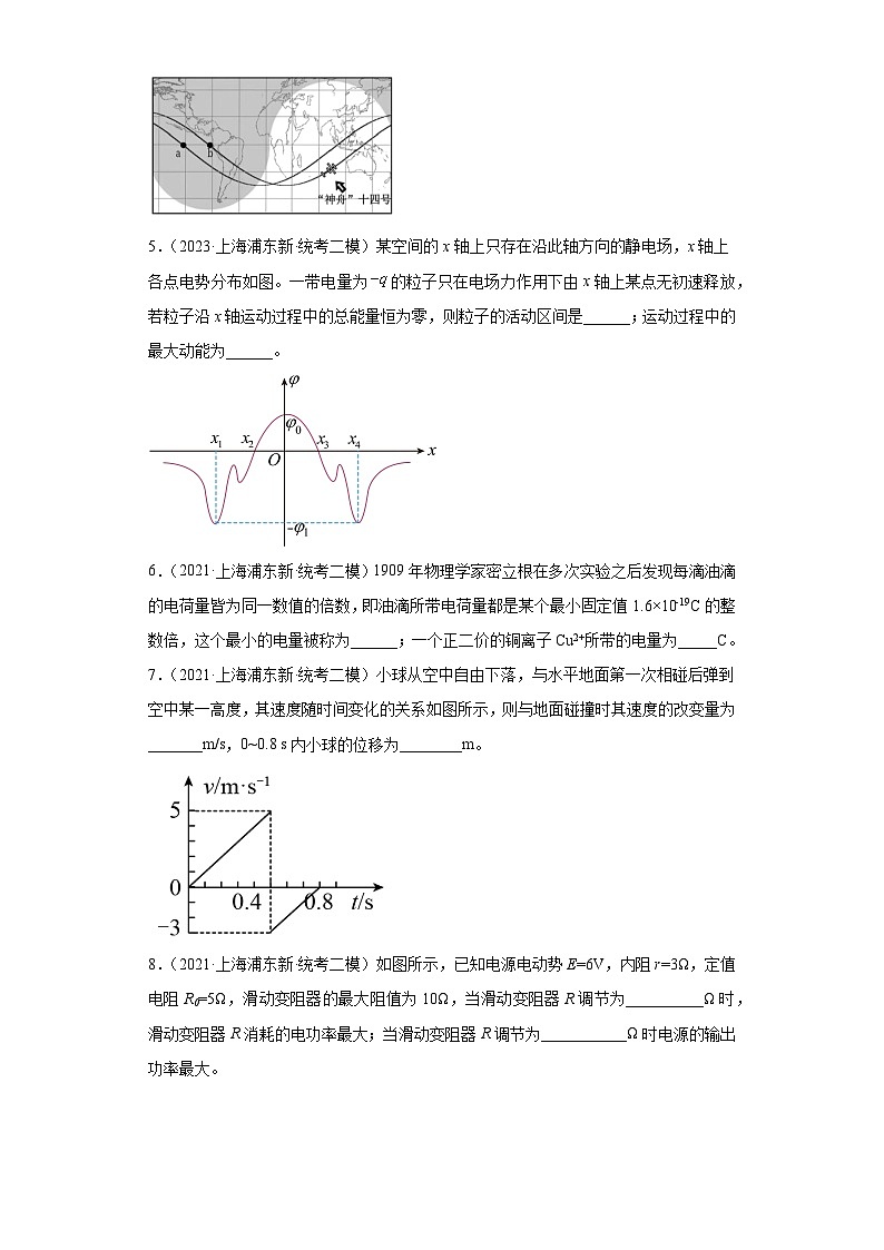 上海市浦东新区2021届-2023届高考物理三年模拟（二模）按题型分类汇编-02填空题02