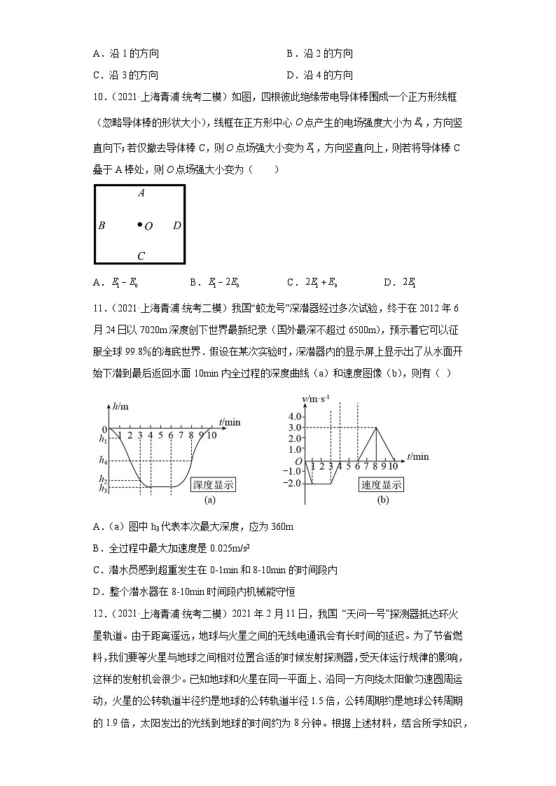 上海市青浦区2021届-2023届高考物理三年模拟（二模）按题型分类汇编-01选择题03