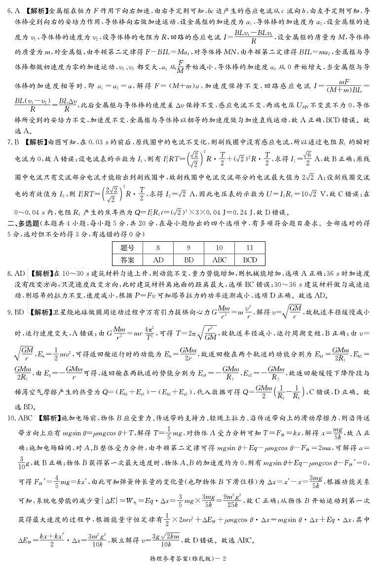 湖南省长沙市雅礼中学2022-2023学年高三下学期月考（八）物理试卷02