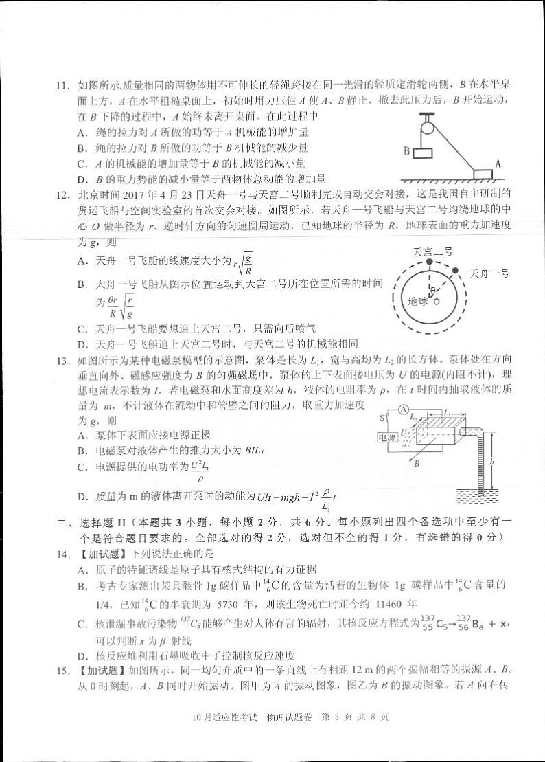 2018届高三十月联考物理试卷第3页