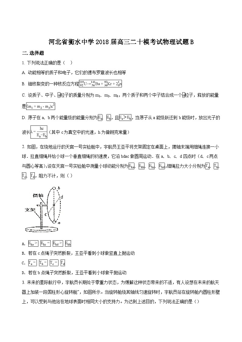精品解析：【全国百强校】河北省衡水中学2018届高三二十模考试(B)物理试题（原卷版）第1页