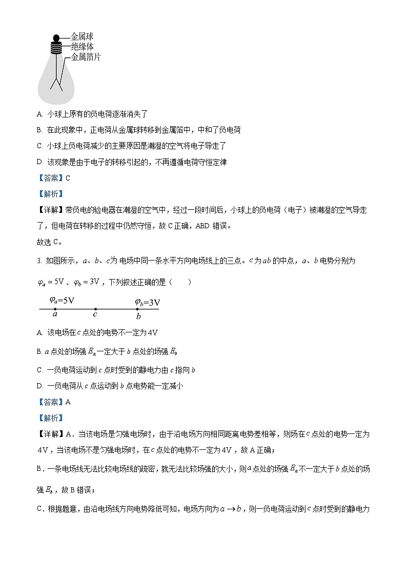 精品解析：陕西省宝鸡市渭滨中学2022-2023学年高二上学期第一次月考物理试题（解析版）02