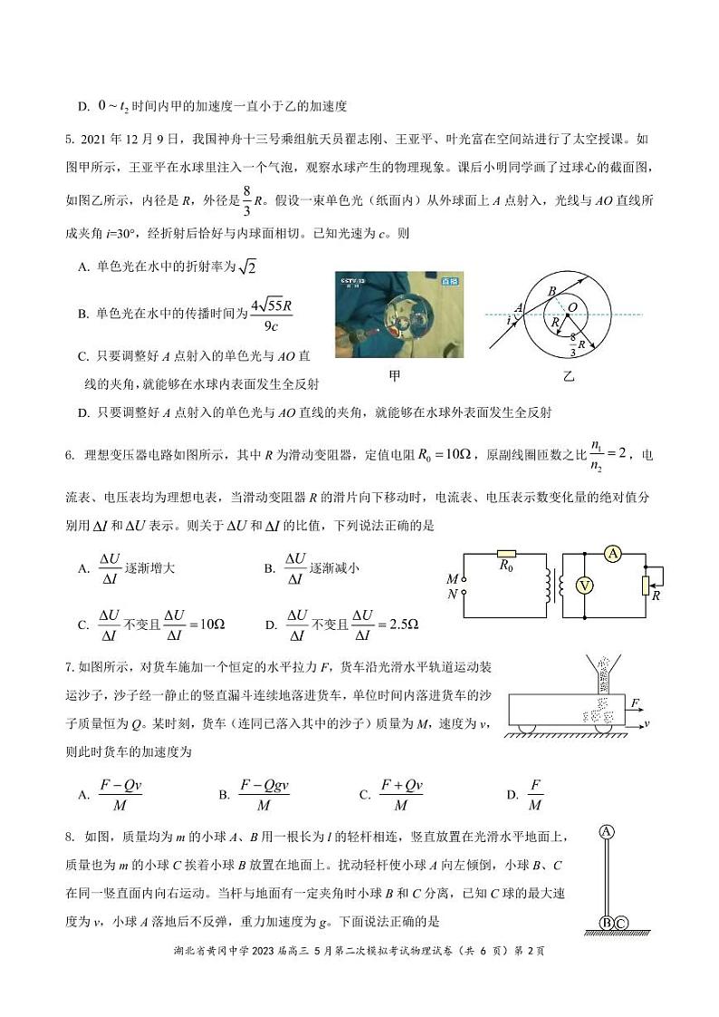 黄冈中学2023届高三5月第二次模拟考试 物理第2页