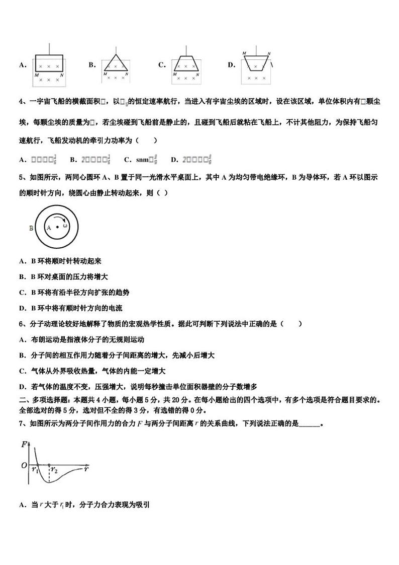 2023届山东省昌邑市文山中学高三高考考前质量监测（二）物理试题第2页