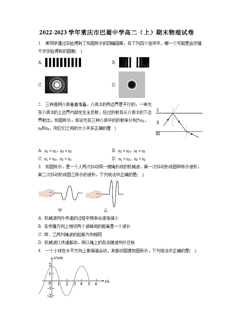 2022-2023学年重庆市巴蜀中学高二（上）期末物理试卷（含解析）第1页