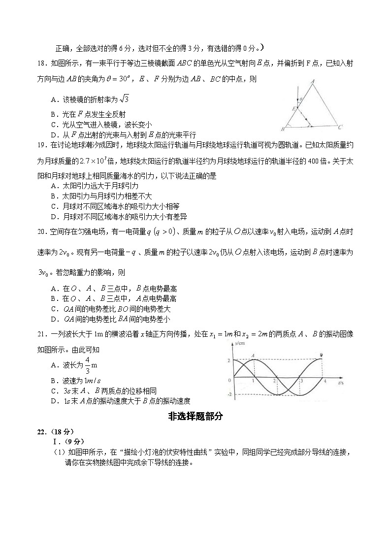 2009浙江高考理综物理试题及答案(word清晰版)02