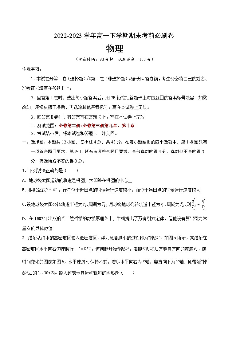 物理01卷（人教版2019必修第二册+必修第三册第九章、第十章）——2022-2023学年高一下学期期末模拟测试卷01