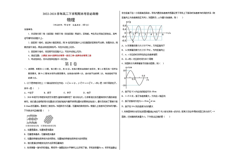 物理02卷（人教版2019选择性必修第一册后三章+选择性必修第三册）——2022-2023学年高二下学期期末模拟测试卷01