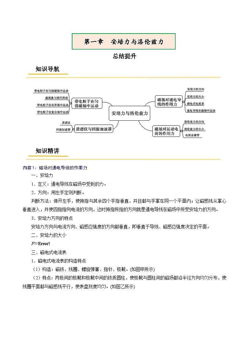 第一章   安培力与洛伦兹力复习——高二物理章节知识点精讲精练（人教版2019选择性必修第二册）（解析版）第1页