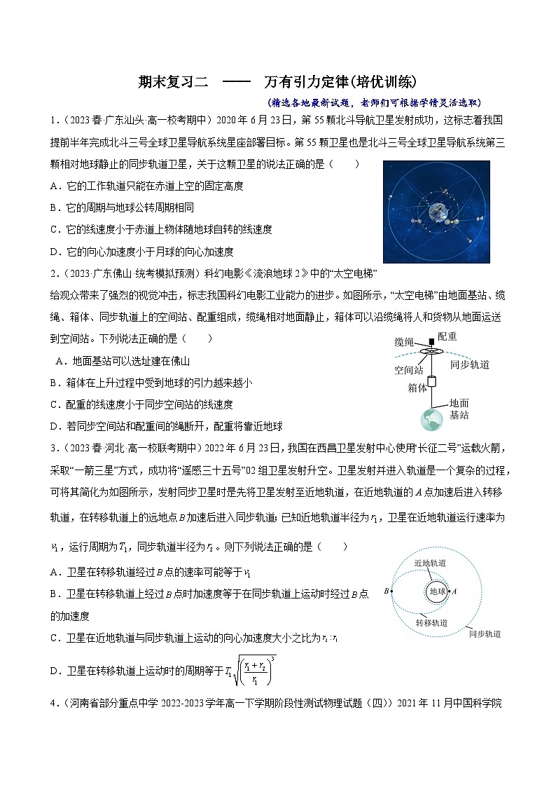 专题二 万有引力定律（培优训练）（原卷版）第1页