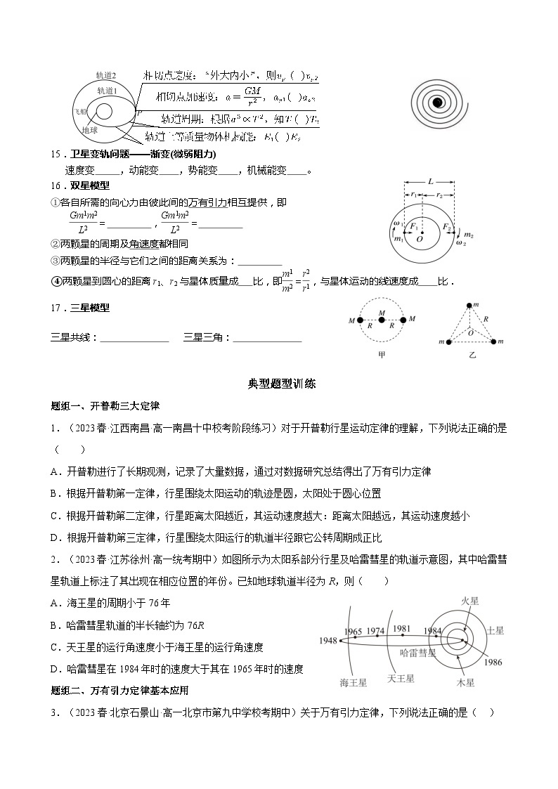 专题二 万有引力定律（知识点梳理+典型题）——2022-2023学年高一物理期末专题复习学案（人教版2019必修第二册）03