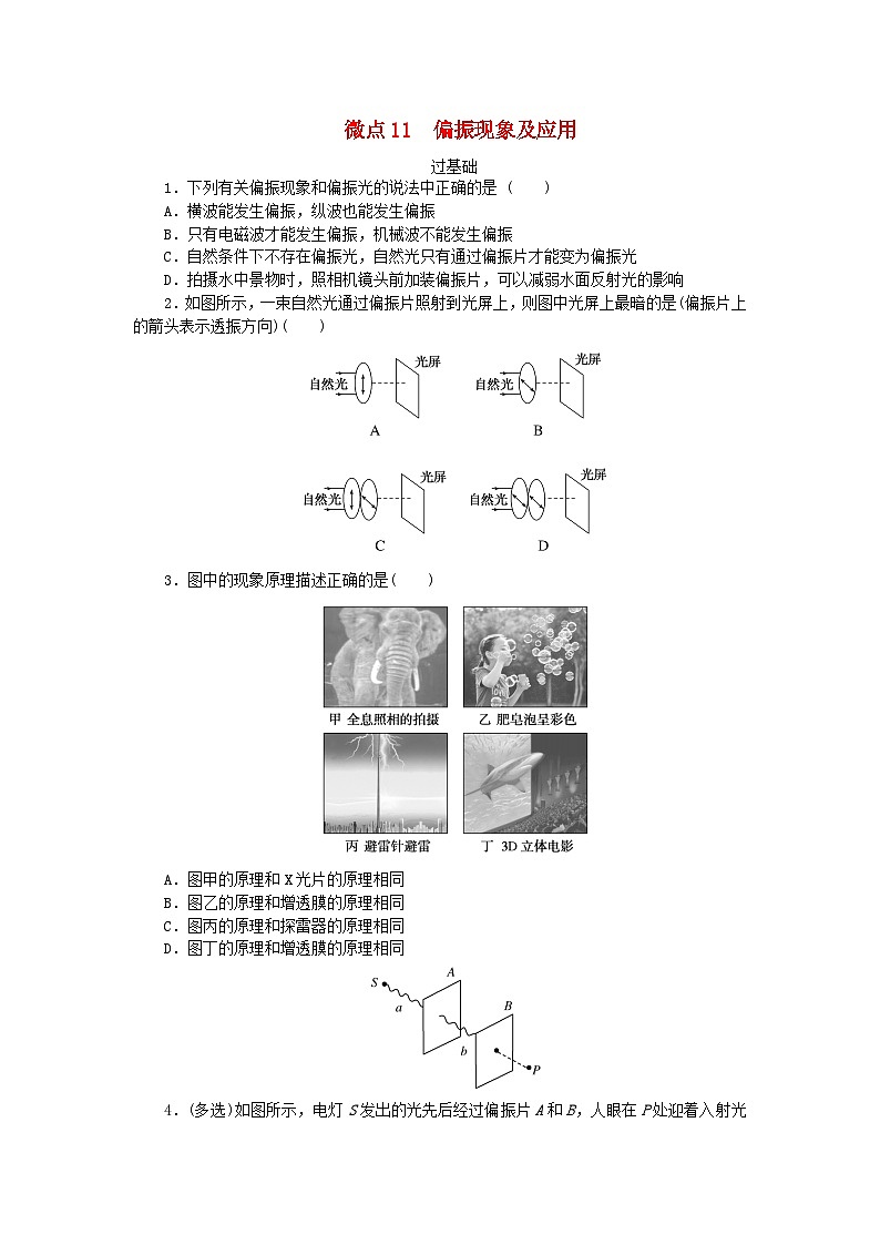 2023版新教材高中物理第四章光及其应用微点11偏振现象及应用课时作业教科版选择性必修第一册01