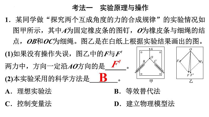 高考物理一轮复习课件：第六讲 实验 探究两个互成角度的力的合成规律07