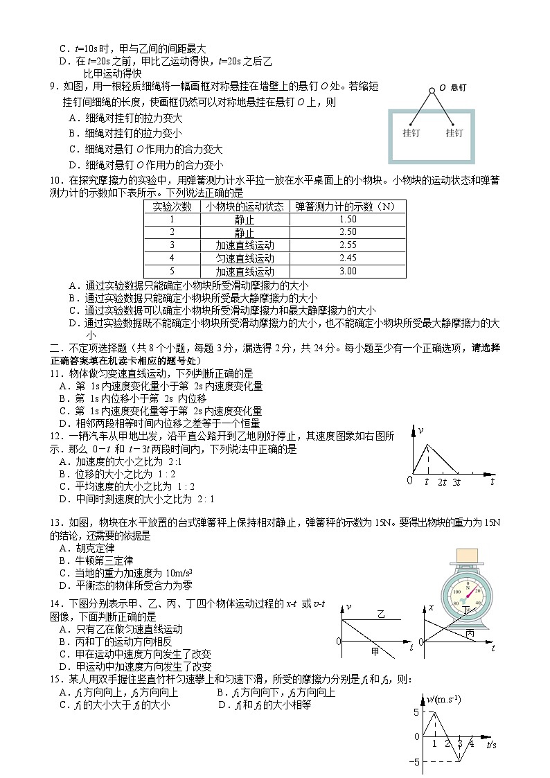 2022北京三十五中高一（上）期中物理（教师版） 试卷02
