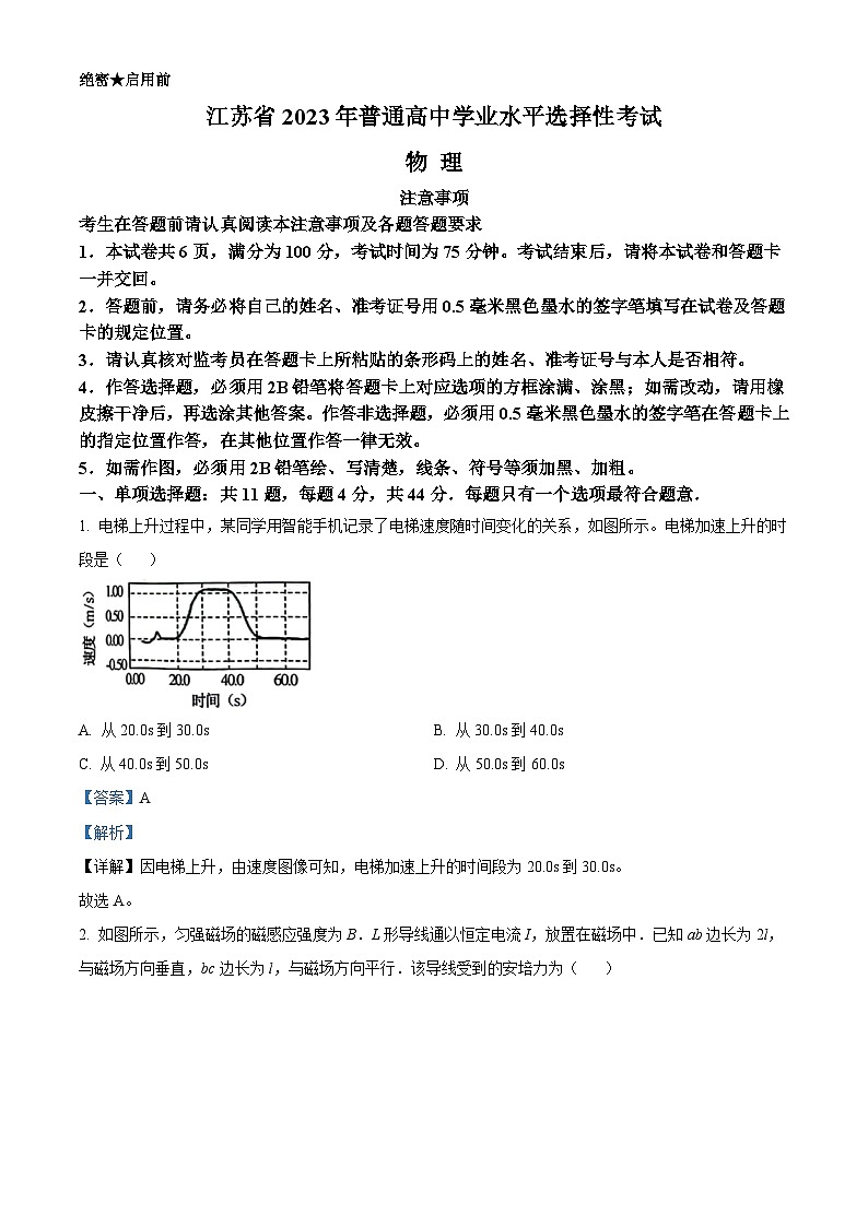 2023年高考真题——物理（江苏卷）（Word版附解析）第1页
