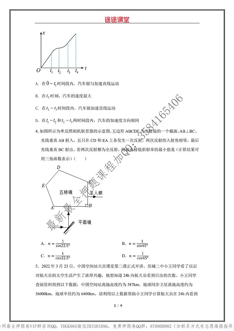 _2022年高考物理点睛卷（山东卷）学生版_第2页
