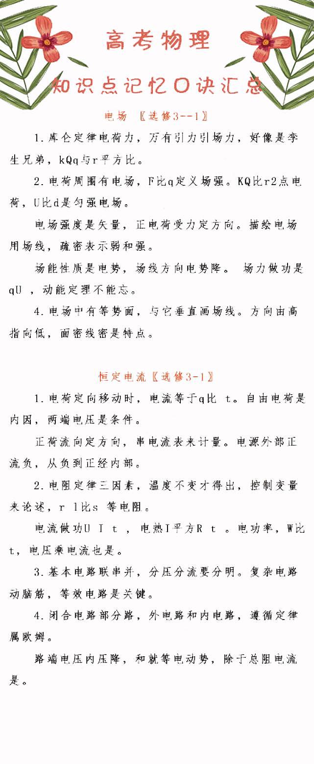 高考物理：知识点记忆口诀汇总第3页