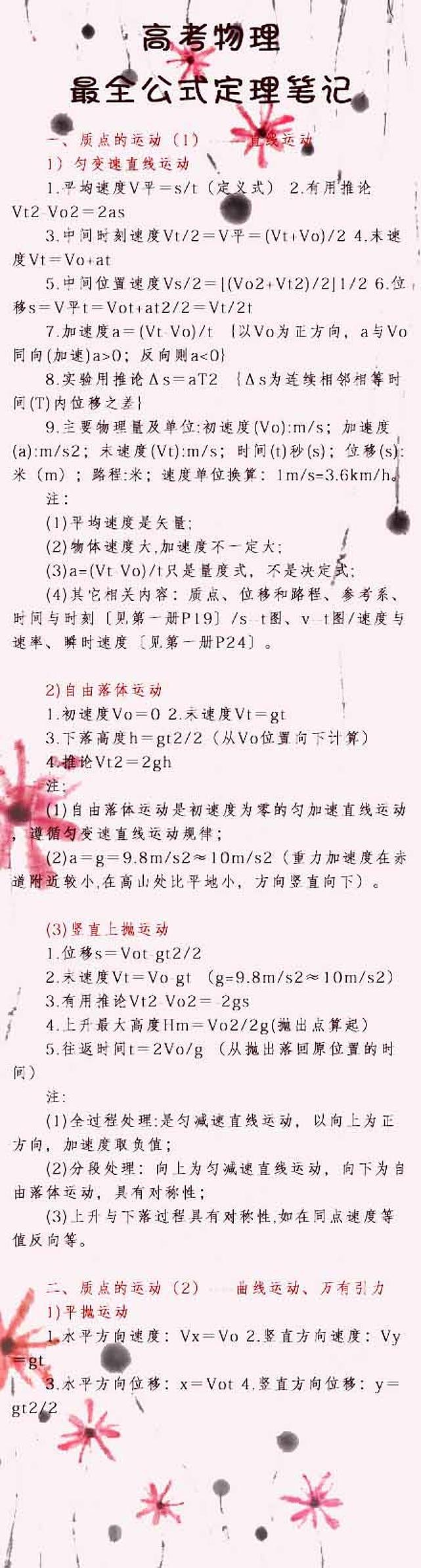 高考物理：最全公式定理笔记01