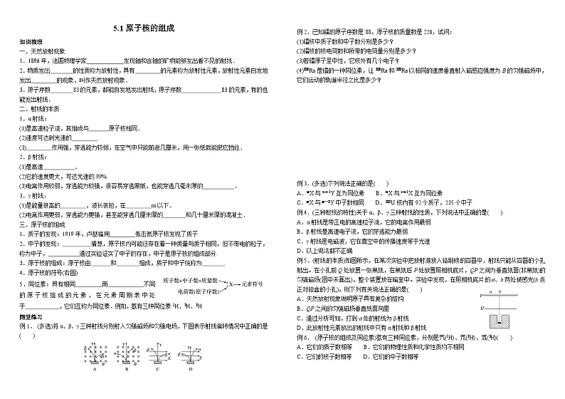 高中物理 5.1原子核的组成 学案   人教版（2019）选择性必修第三册（含答案）01