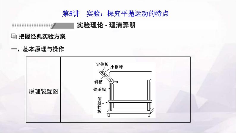 2024届高考物理一轮复习第四章曲线运动万有引力与航天第5讲实验：探究平抛运动的特点课件第1页