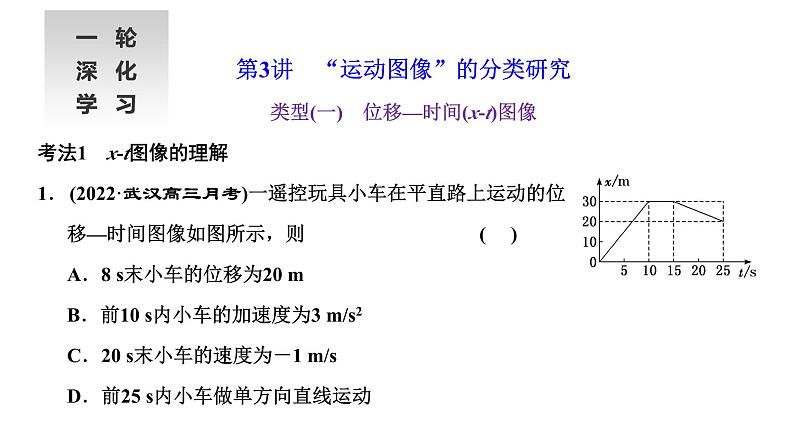 2024届高考物理一轮复习第一章运动的描述匀变速直线运动第3讲“运动图像”的分类研究课件第1页