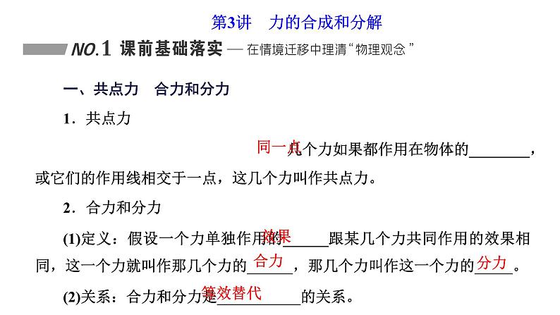 2024届高考物理一轮复习第二章相互作用第3讲力的合成和分解课件01