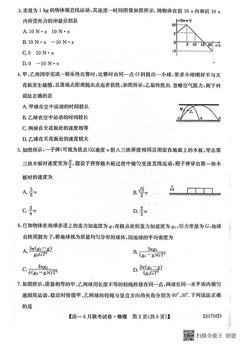 辽宁省凌源市普通高中2022-2023学年高一下学期6月月考物理试题第2页
