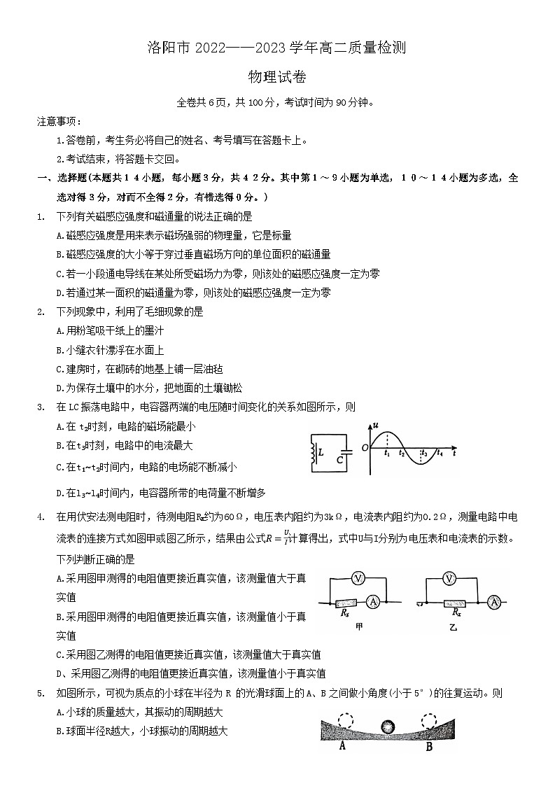 河南省洛阳市2022-2023学年高二下学期期末质量检测物理试题01