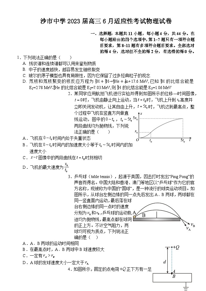 2023荆州沙中学高三下学期6月适应性考试物理试题含解析01