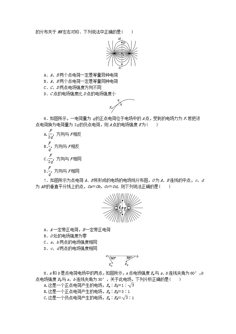 新教材2023版高中物理课时分层作业四电场电场强度新人教版必修第三册第2页
