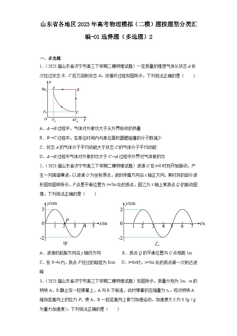 山东省各地区2023年高考物理模拟（二模）题按题型分类汇编-01选择题（多选题）201
