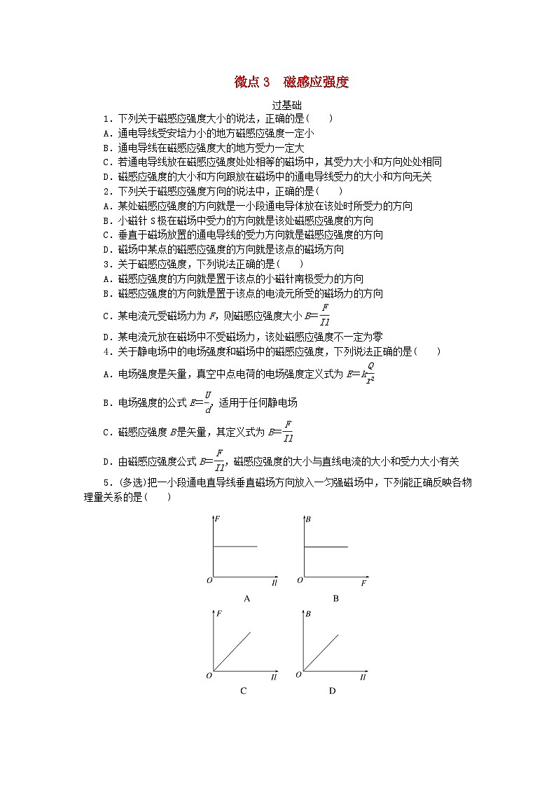 2023版新教材高中物理第三章电磁场与电磁波初步微点3磁感应强度课时作业教科版必修第三册01