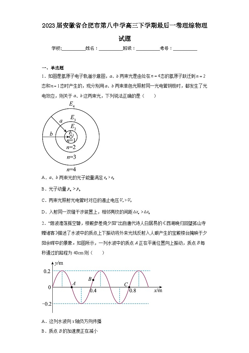 2023届安徽省合肥市第八中学高三下学期最后一卷理综物理试题（含解析）第1页